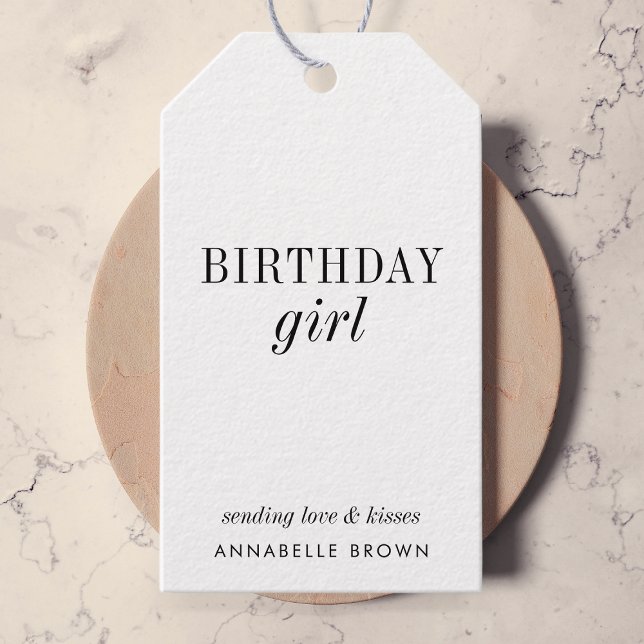 Birthday Girl | Simple Minimalist Black and White Gift Tags (Creator Uploaded)