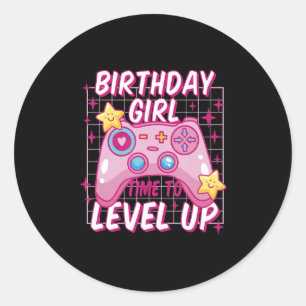 Birthday Girl Time to Level Up Video Game Birthday Classic Round Sticker