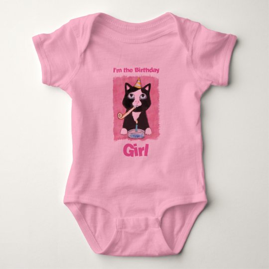 Birthday Girl Tuxedo Cat Baby Bodysuit