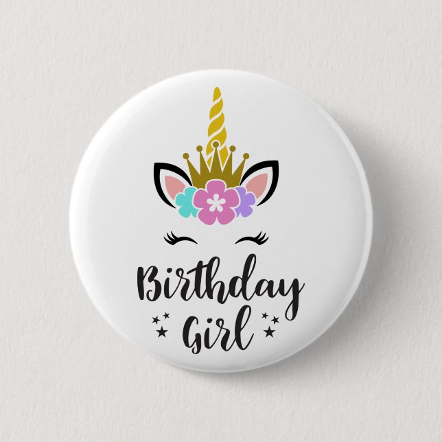 Birthday Girl  Unicorn 2 Inch Round Button (Front)