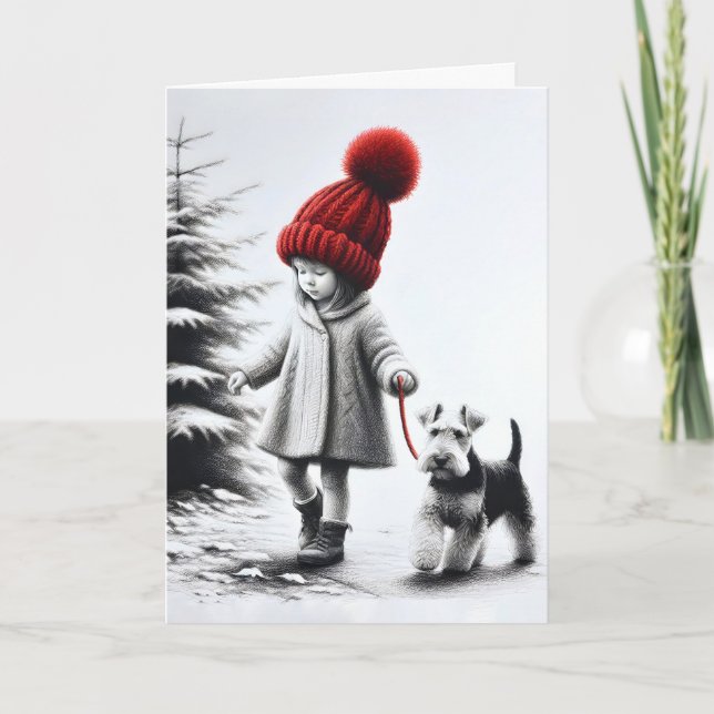 Birthday Girl Walking a Welsh Terrier Card (Front)