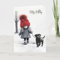 Birthday Girl Walking Her Black Dog