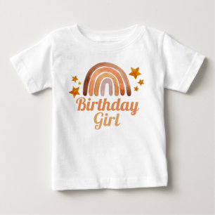Birthday Girl Watercolor Boho Rainbow & Stars  Baby T-Shirt