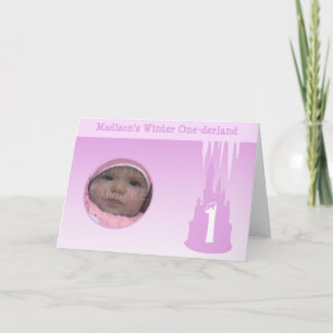 Birthday Girl Winter Onederland Pink Custom photo Card