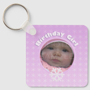 Birthday Girl Winter Onederland Pink Custom photo Keychain