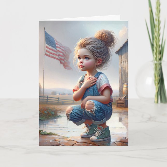 Birthday Girl With American Flag Card (Front)