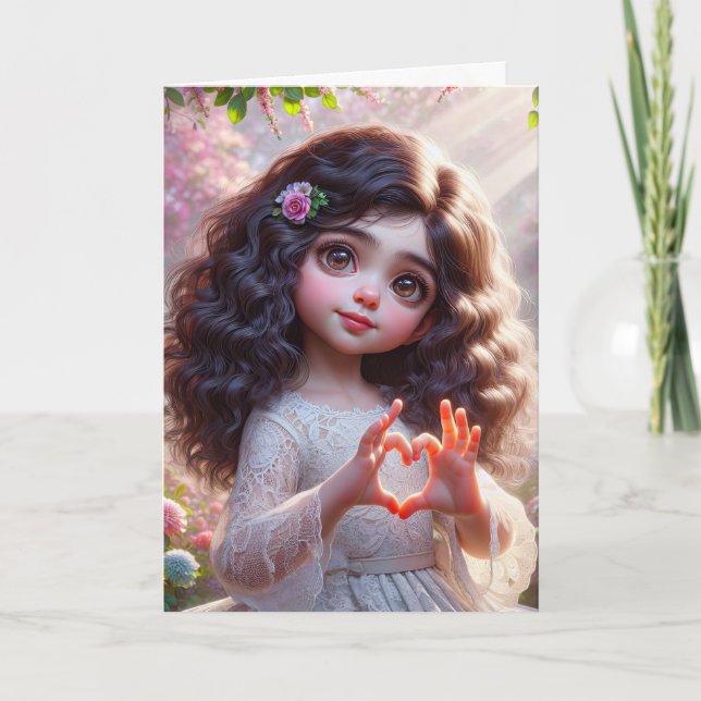 Birthday Girl With Heart Sign Card (Front)