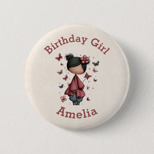 Birthday Girl with Magic Wand and Butterflies Cute 2 Inch Round Button