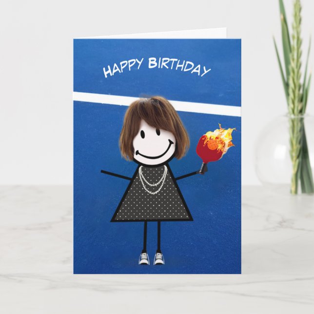Birthday Girl With Pickleball Paddle and Ball Card (Front)