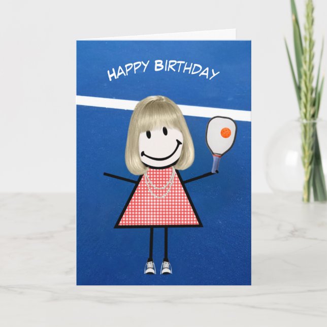 Birthday Girl With Pickleball Paddle and Ball Card (Front)