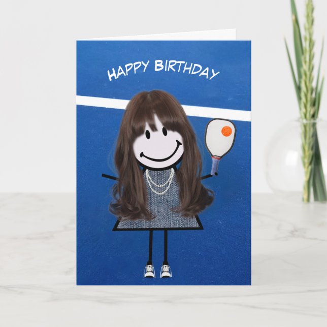 Birthday Girl With Pickleball Paddle and Ball Card (Front)