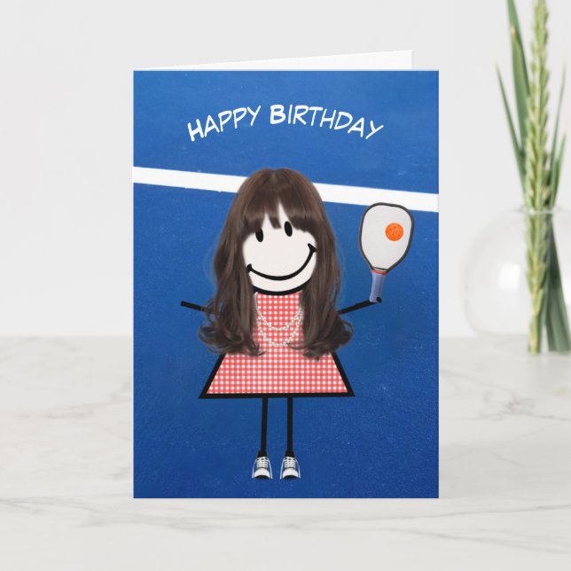 Birthday Girl With Pickleball Paddle and Ball Card (Front)