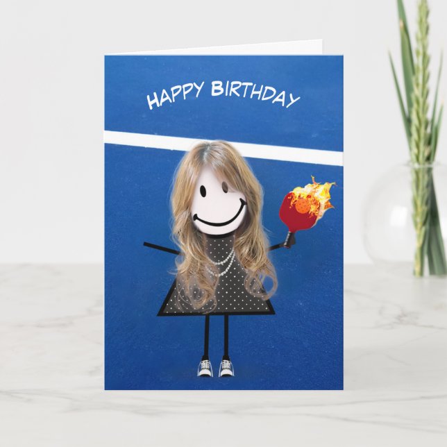 Birthday Girl With Pickleball Paddle and Ball Card (Front)