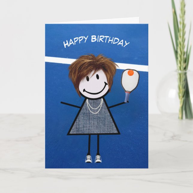 Birthday Girl With Pickleball Paddle and Ball Card (Front)