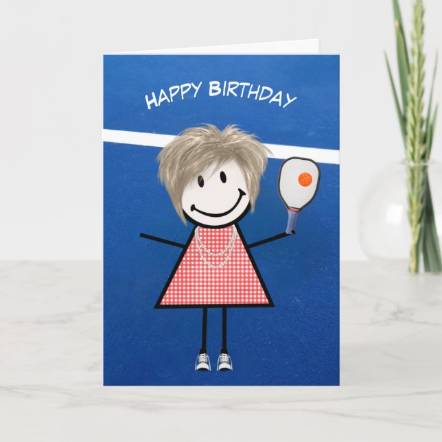 Birthday Girl With Pickleball Paddle and Ball Card (Front)