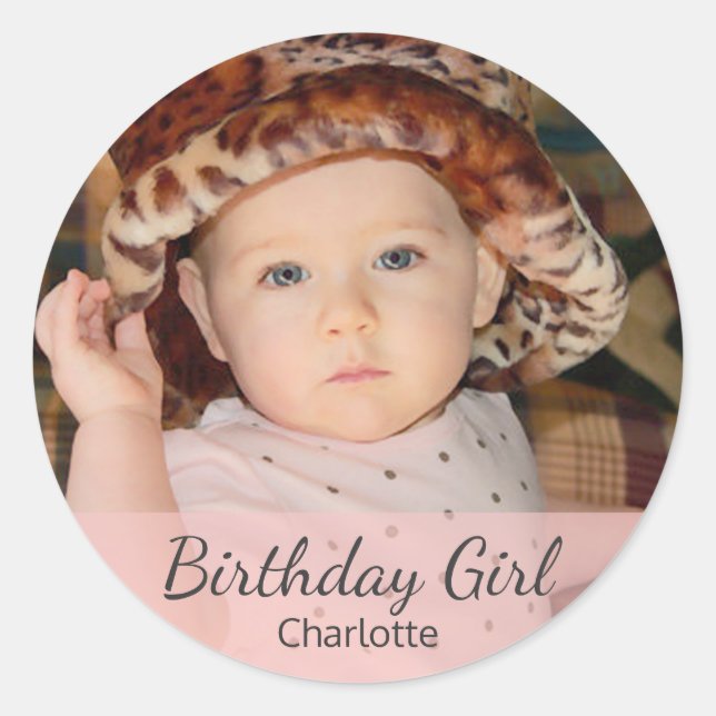 Birthday Girl with Your Photo Classic Round Sticker (Front)