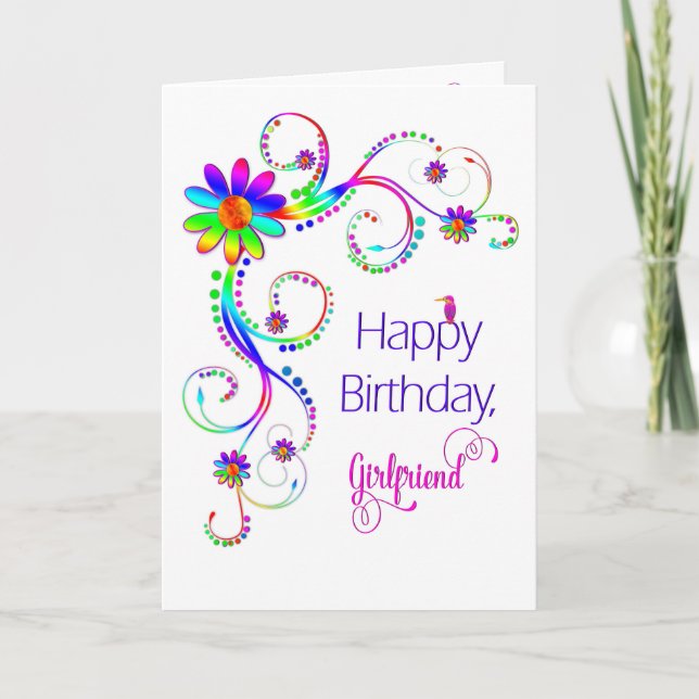 Birthday, Girlfriend, Abstract Floral-Vivid Card (Front)