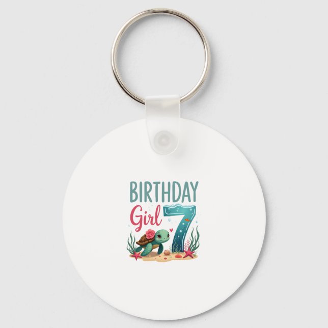 Birthday Girls 7th Sea Turtle 7 Year Old Ocean Aqu Keychain (Front)