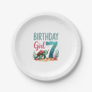 Birthday Girls 7th Sea Turtle 7 Year Old Ocean Aqu Paper Plate