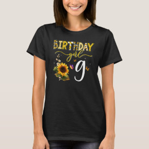 Birthday Girls 9th Sunflower Butterfly 9 Year Old T-Shirt