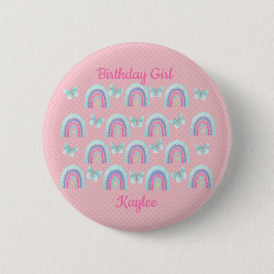 Birthday Girls Rainbows, Butterflies & Polka Dots  2 Inch Round Button