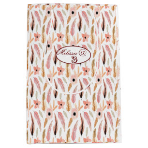 Birthday Girly Pink Floral Pattern Watercolor Medi Medium Gift Bag