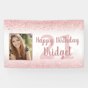 Birthday Girly Rose Gold Glitter Sparkle Photo Banner
