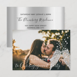 Birthday Glass Bubbles Photo Grey  Wedding Event Invitation