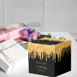 Birthday glitter black gold sparkle monogram name favor box<br><div class="desc">Elegant, classic, glamourous and girly for a 21st (or any age) birthday party favours. A chic black background colour. On the front and the back: The text: 21st Birthday and Thank You written with a modern hand lettered style script. Decorated with faux gold glitter drips, paint dripping look. Personalize and...</div>