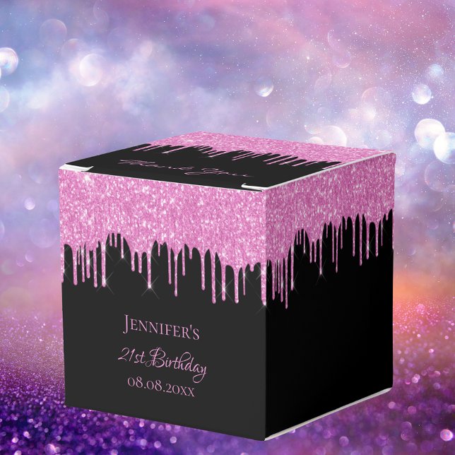 Birthday glitter black pink glitter drips favor box (Creator Uploaded)