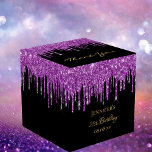 Birthday glitter black purple sparkle monogram favor box<br><div class="desc">Elegant, classic, glamorous and girly for a 21st (or any age) birthday party favors. A chic black background color. On the front and the back: The text: 21st Birthday and Thank You written with a modern hand lettered style script. Decorated with deep purple faux glitter drips, paint dripping look. Personalize...</div>