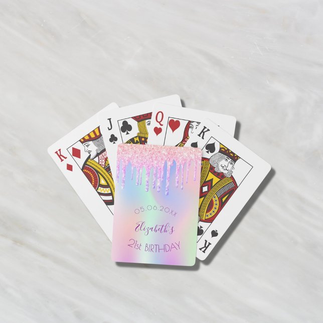Birthday glitter drip holographic rainbow monogram playing cards (Creator Uploaded)