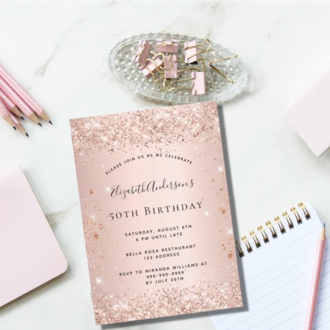 Birthday glitter dust rose gold magnet invitation (Creator Uploaded)