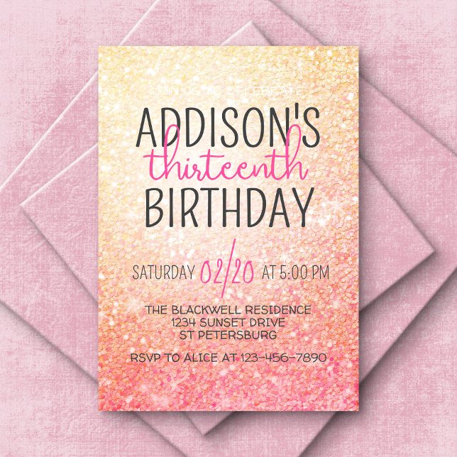 Birthday Glitter Pink Peach Invitation (Creator Uploaded)