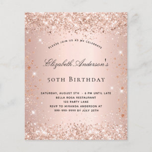 Birthday glitter rose gold blush budget invitation flyer