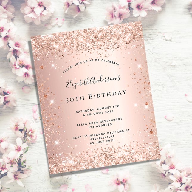 Birthday glitter rose gold invitation budget flyer (Creator Uploaded)