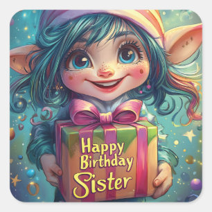 Birthday Gnome – Happy Birthday Sister Square Sticker