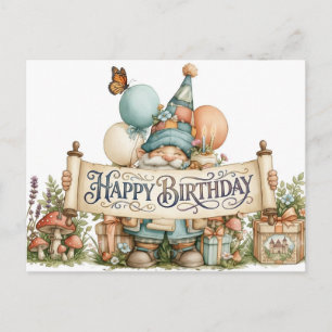 Birthday Gnome Illustration with Balloons Postcard