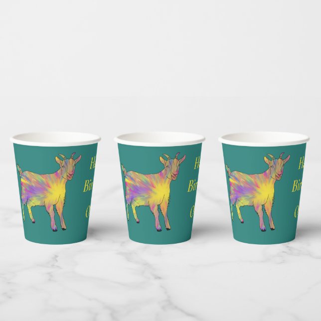 Birthday Goat Colorful Funky Jazzy Animal Name Paper Cups (Multi)