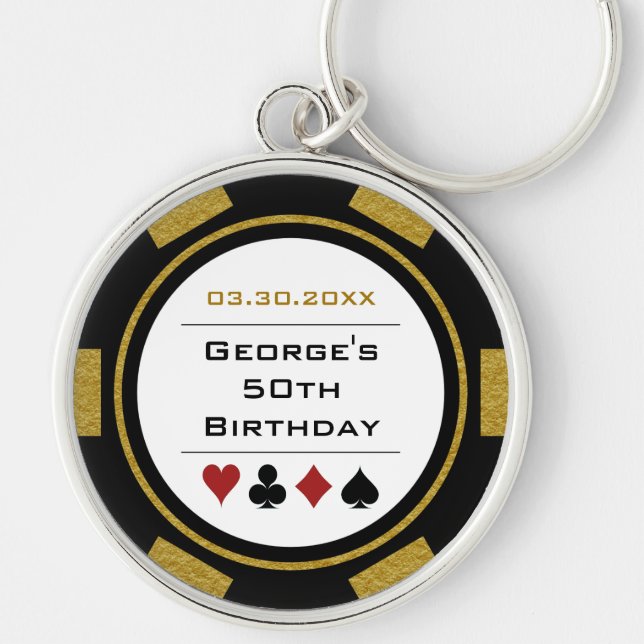 Birthday Gold Black Poker Chip Las Vegas Casino Keychain (Front)