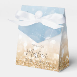 Birthday gold champagne light blue sparkling gold favor box