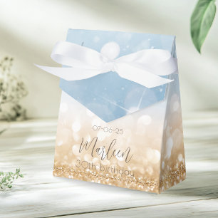 Birthday gold champagne light blue sparkling gold  favor box