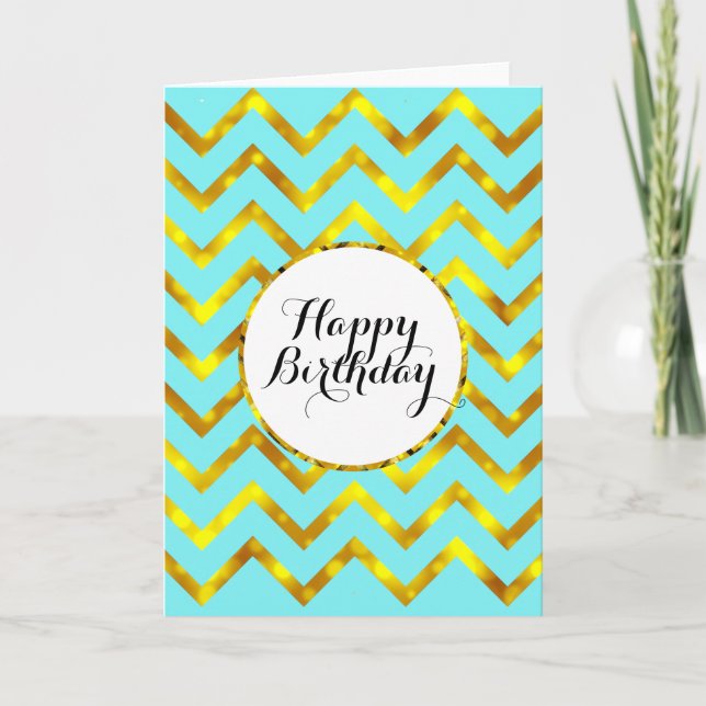 Birthday gold chevron pattern | Blank Card (Front)