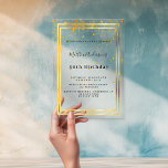 Birthday gold confetti clear acrylic invitations<br><div class="desc">A trendy,  modern 50th (or any age) birthday party invitation card for men,  guys,  male.   A clear,  transparent background. With a faux gold frame and golden confetti sprinkle,  black coloured letters. Personalize and add your name and party details.</div>