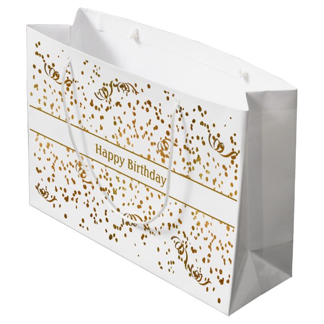 Birthday Gold Confetti Streamers Three Template Large Gift Bag (Back Angled)