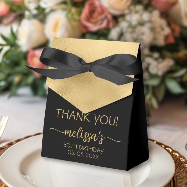 Birthday Gold Foil Monogram Script Thank You Favor Box (Creator Uploaded)