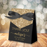 Birthday Gold Glitter Monogram Script Thank You Fa Favor Box<br><div class="desc">Girly Elegant Modern Simple Gold Glitter Monogram Name Signature Script Custom Personalized 30th (or any age) birthday Thank You Favour Box. This design featuring your first name in a pretty hand lettered style swash tail font signature typography (or calligraphy) above faux gold colour glitter block on black background. These stylish...</div>