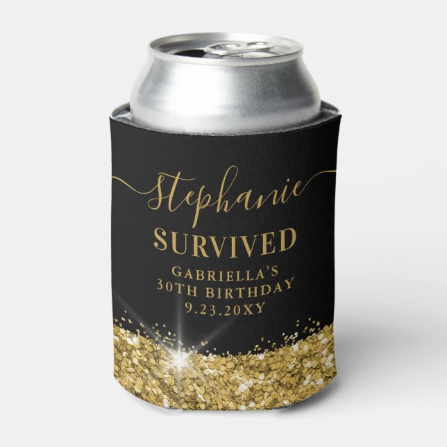 Birthday Gold Glitter Personalized Funny Favour Can Cooler (Can Front)