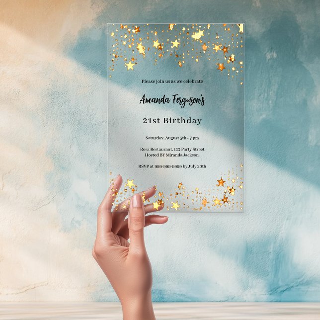 Birthday gold stars clear acrylic invitations (Creator Uploaded)