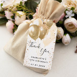 Birthday gold white glitter balloon thank you gift tags<br><div class="desc">A chic white background on the front . With faux gold glitter,  sparkles and golden  balloons as decoration. On front a hand lettered style script and the text: Thank You.   Personalize and add a name/text and a date.

Back: space for you to write by hand.</div>